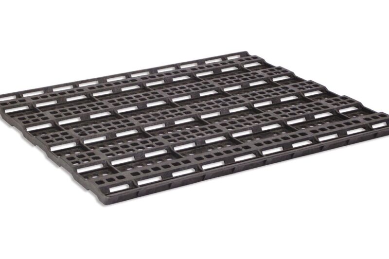 A black plastic tray on a white background.