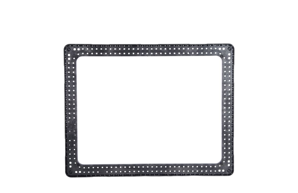 A square plastic pallet with holes on a white background.