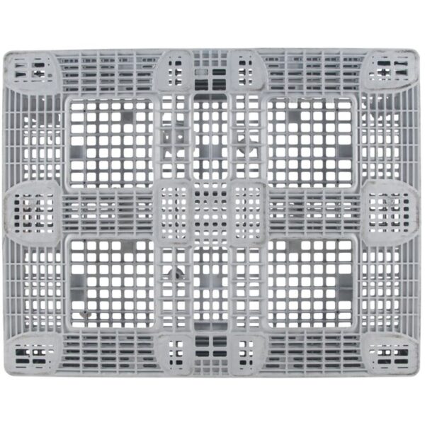 An image of a gray plastic pallet on a white background.