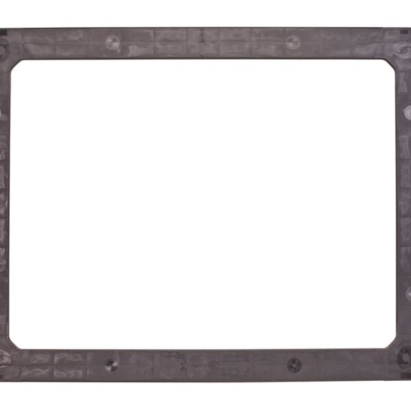 A black plastic frame on a white background.