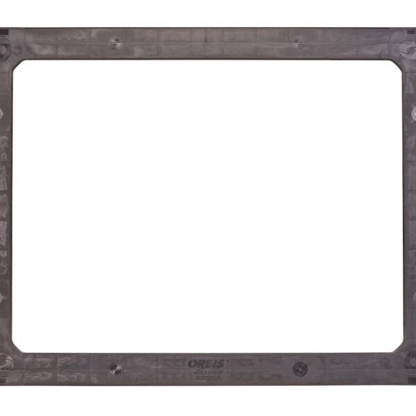 A black plastic square frame on a white background.