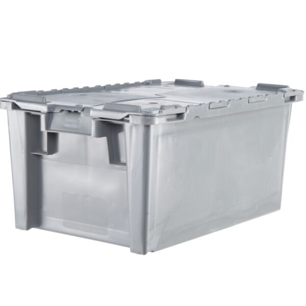 The GA6040-27 is a gray plastic storage container with a hinged lid, displayed on a white background.