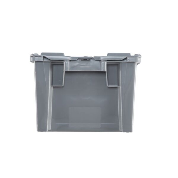 The GA6040-27 is a grey plastic storage bin with an attached lid, displayed front-facing against a white background.