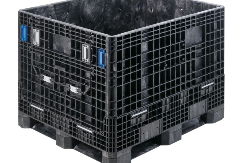 The GP4048-34 is a large black plastic bulk storage container