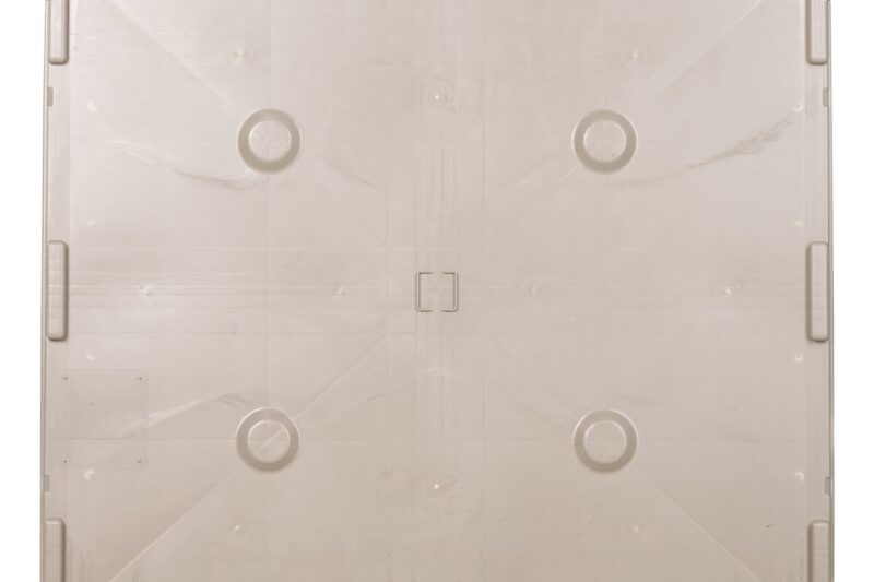 A collapsible bulk bin lid, made of beige plastic.
