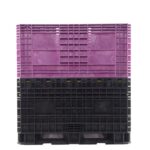 A purple and black plastic collapsible bulk bin on a white background.