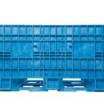 A collapsible blue plastic bulk bin