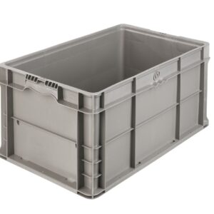 The NXO2415-11.5 is a large, empty gray plastic storage crate with reinforced sides and an open top, displayed against a white background.
