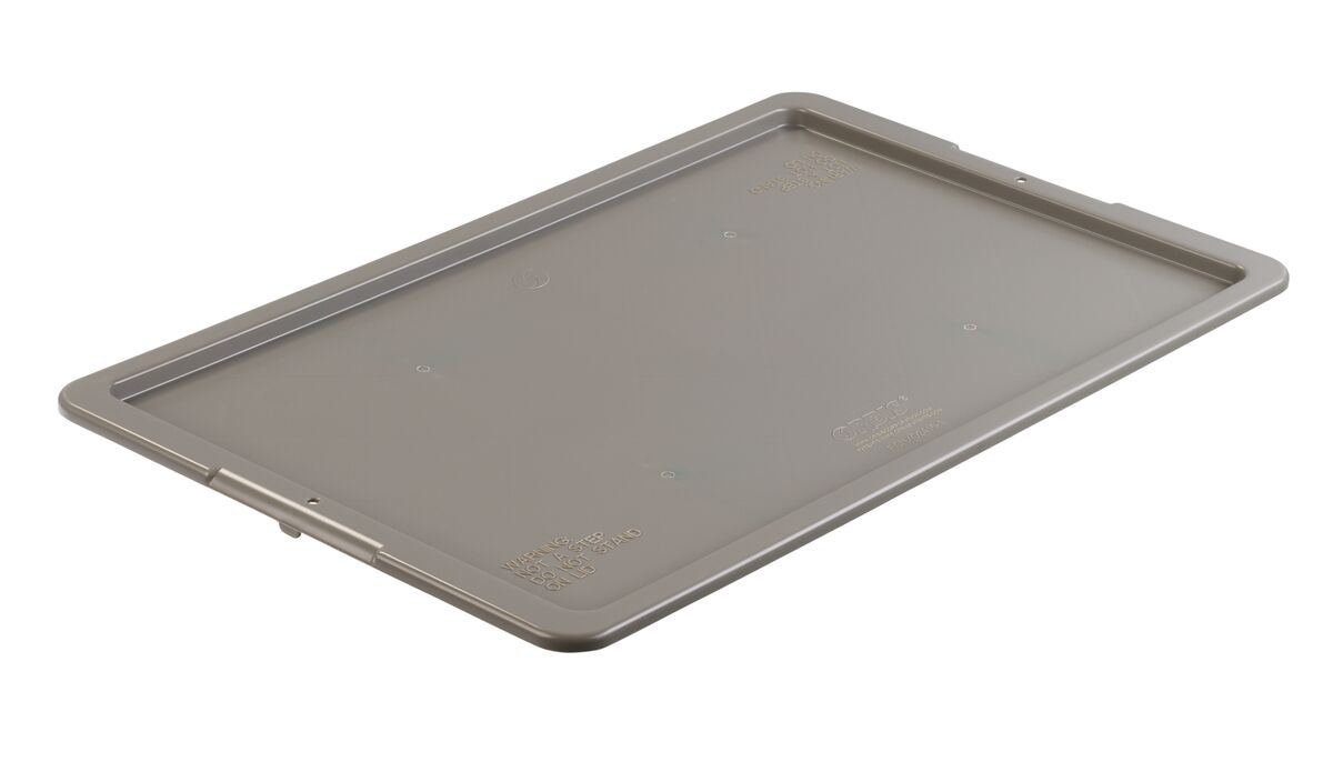 The RCNXO2415-1 is a rectangular, flat, gray plastic lid designed to fit a storage container, shown against a white background.