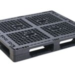 A black plastic pallet on a white background.