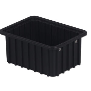 The DC1050-XL is a black rectangular plastic container featuring vertical grooves and an open top.