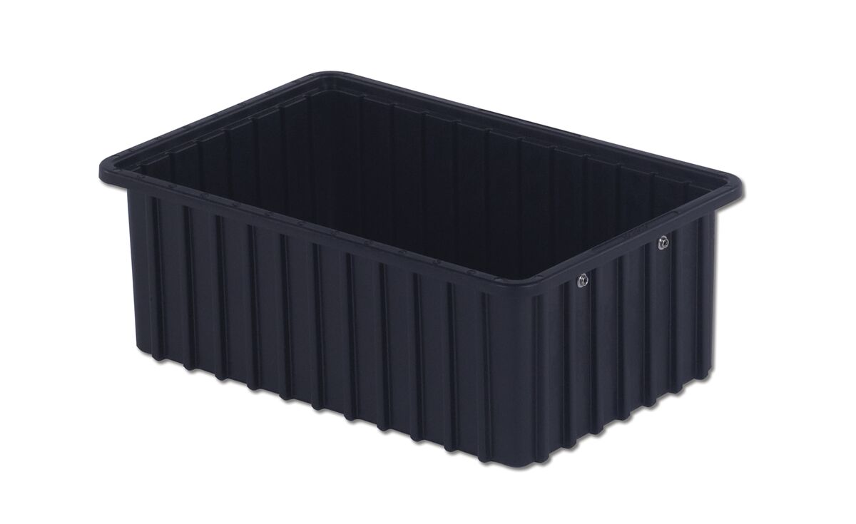 A rectangular, black plastic container with ribbed sides and rounded corners, model DC2060-XL.