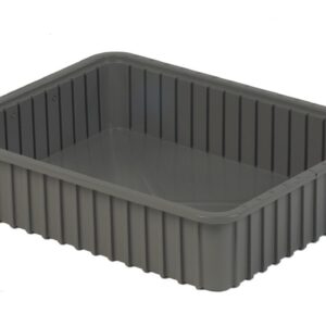 Image of a rectangular, gray plastic tray with ridged sides.