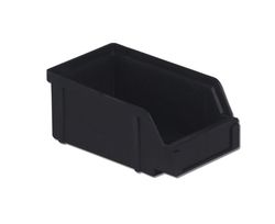 A small, black, open-front storage bin.