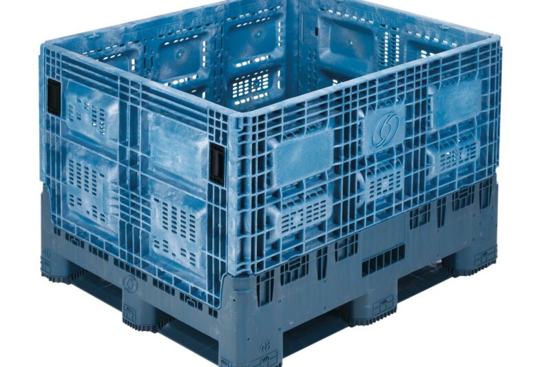 The AG4048-32 is a large blue industrial bulk container with ventilated design.
