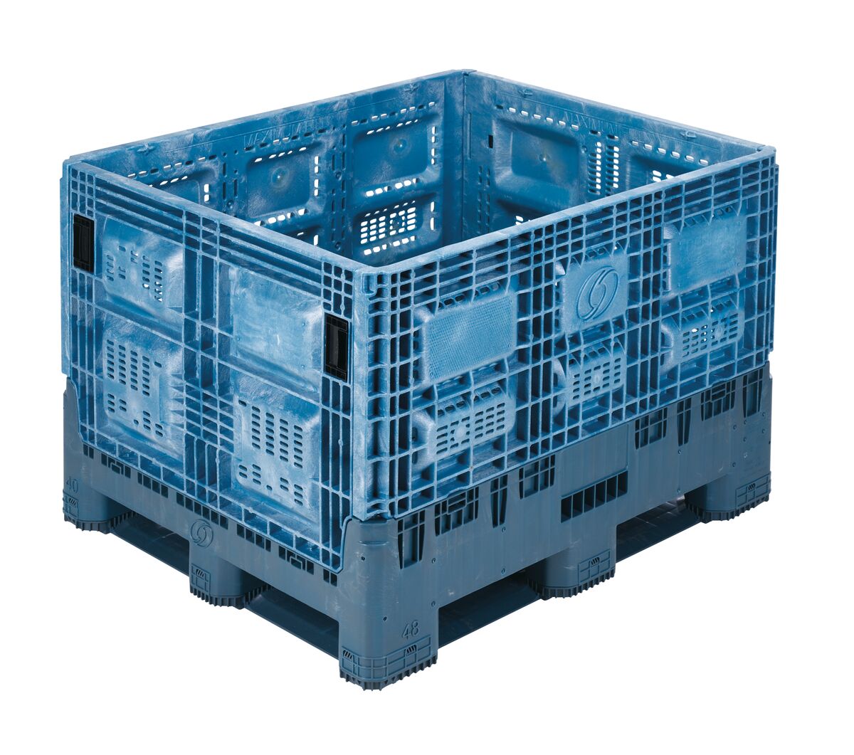 The AG4048-32 is a large blue industrial bulk container with ventilated design.